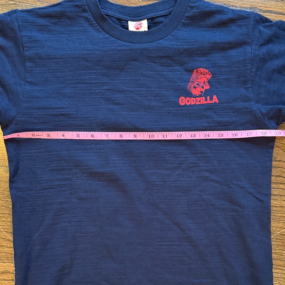 Navy Godzilla Graphic Tee with Wave and Godzilla in the back - Picture 4 of 8